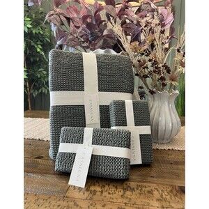 SET King Plus Textured Waffle Coverlet & 2 King Shams Olive Green - Casaluna NEW